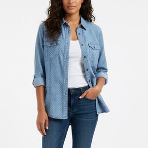 Style & Co. Light Blue Denim Dotted Button-Up Shirt - XS
